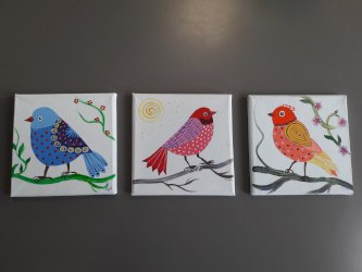 Drie luik vogeltjes op doek schilderen